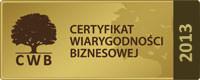 Certyfikat Wiarygodności Biznesowej 2013/ >